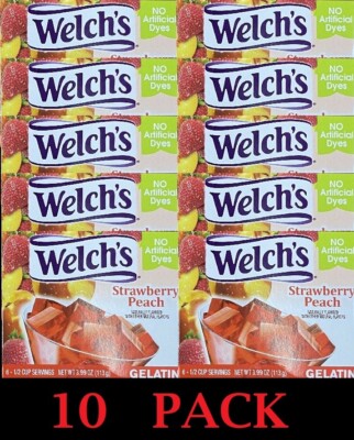 10x Welch's STRAWBERRY PEACH Jello Gelatin Dessert 3.99 oz Box - NEW - 10 PACK