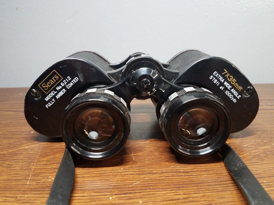 VTG Sears Amber Coated Binoculars #6212 Extra Wide Angle 1000 Yards With Case - Image 4 of 4