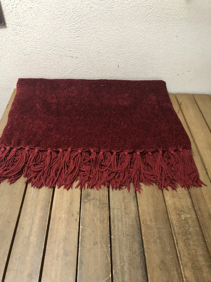 Pottery Barn Solid Burgundy Chenille Fringed 54x70” Throw Blanket Flaws - Image 3 of 4
