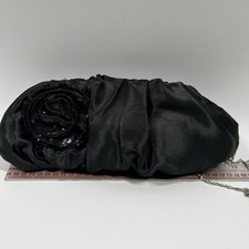 Black Clutch Convertible Crossbody VTG Puffy Evening Bag Purse Sequin Rose 12x4  