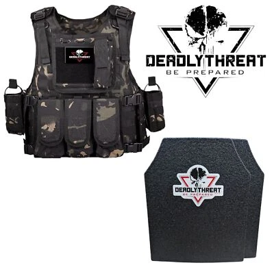 DEADLY THREAT ARMOR Force Recon Ghost Camo Tactical Vest Plate Carrier W/Level III L3 Fearless Armor