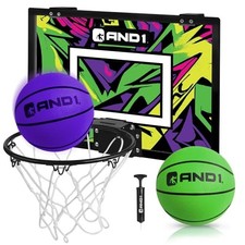 Over the Door Mini Basketball BASKETBALL Purple/Green Mini Hoop / Two Balls