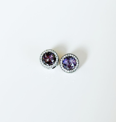 Pandora ALE S925 Set of 2 Halo CZ Pave Puple Charm - Preowned