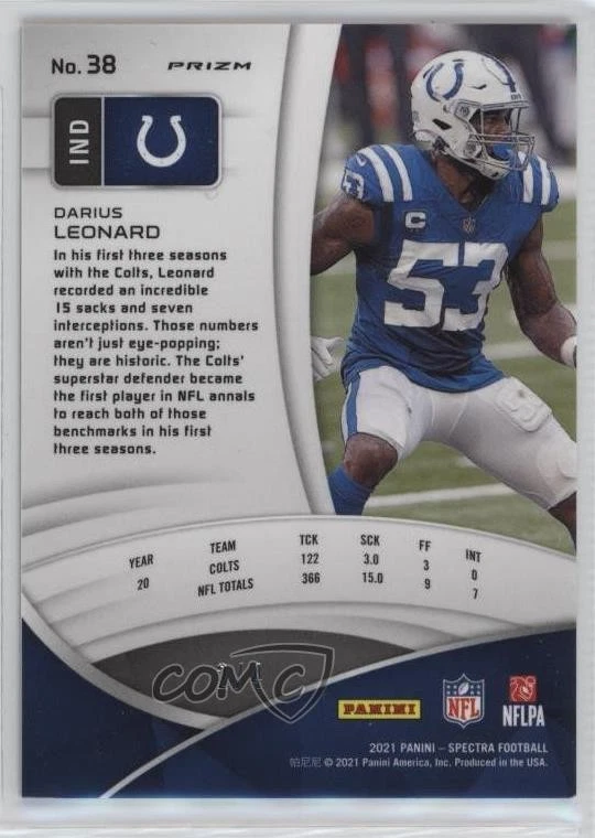 2021 Panini Spectra Marble Prizm /4 Shaquille Leonard Darius Leonard #38 - Image 2 of 2