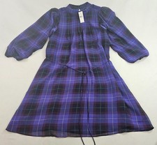 Ann Taylor dress womens S Small blue zip belted check buttons 35866473 $149