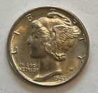 1945-D U.S. Mercury Silver Dime - AU or Better - FSB (Full Split Bands)