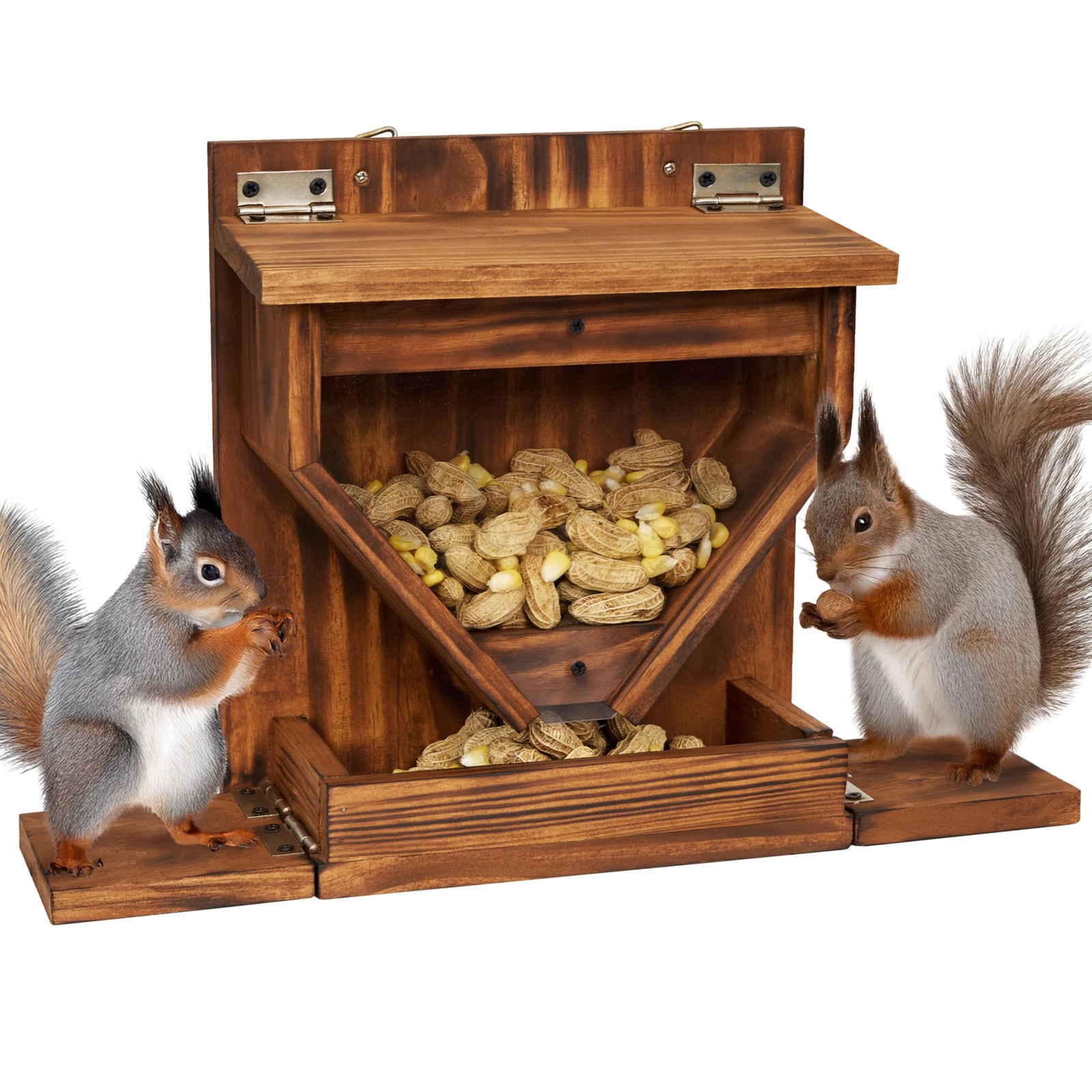 Wood Squirrel Feeder Funnel Feeders for Outside Winter Wooden Chipmunk for Corn