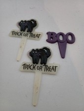 Vintage Halloween Black Cat Boo Cupcake Bakery Picks