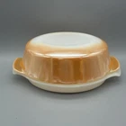 Vintage Fire King Peach Lusterware Oval Casserole Baking Dish 1 qt With Lid