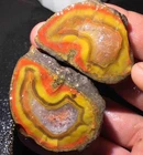 1Pair Rare China Natural Warring States Red Agate Geode Quartz Crystal Slices