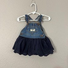 OshKosh B'gosh Girl's Size 3M Blue Denim Eyelet Overall Dress OSH11771-IGP