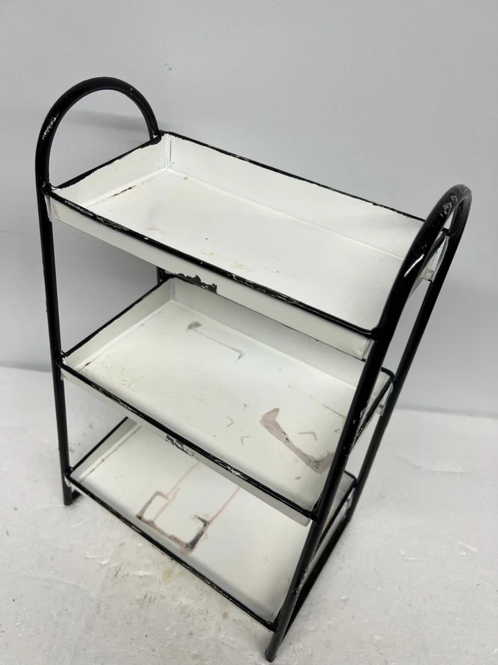 Prateleira de metal 3 camadas desgastada porcelana branca estilo esmalte reprodução médico dental - Imagem 4 de 4