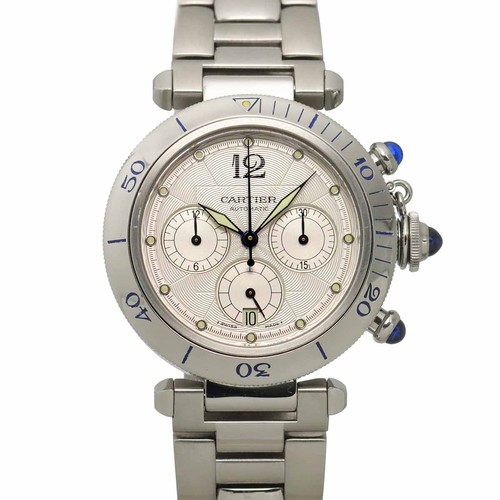 Cartier Pasha 38mm W31030H3 Chronograph Date Automatic Silver ...