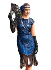 Womens Flapper Dress 1920s Sequin Fringe Cocktail Roaring 20s w/ Accessories 2XL