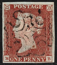SG7 1841 1d Red-brown plate 1b, 4M, MB, MOATE (normal) Maltese Cross