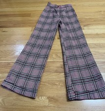 Miss Holly VINTAGE 70's Plaid Bell Bottom Pants 22 Waist Pink Wide Washable XXS