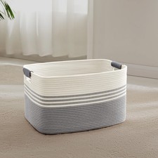 45L Small Laundry Basket with Leather Handles for Living Room Storage, Woven ...