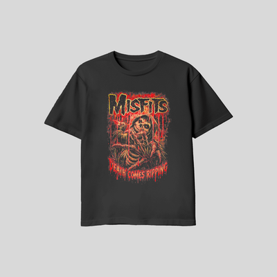 Misfits Death Comes Ripping Skeleton T Shirt Black Gildan XL L M