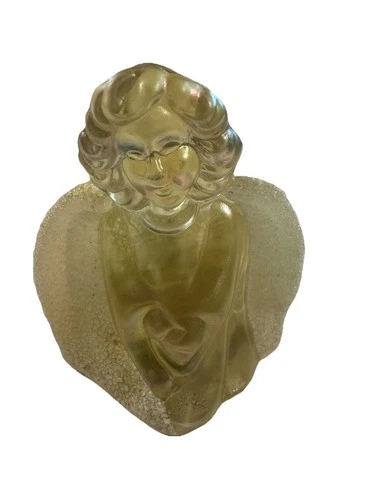 Vintage Fenton Glass Amber Angel Figurine Paperweight W/ Frosted Wings 3.5”