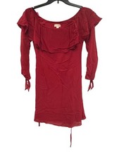 Maison Jules Red Ruffled Off-Shoulder Dress Women M Polyester Cherry Freeze Styl