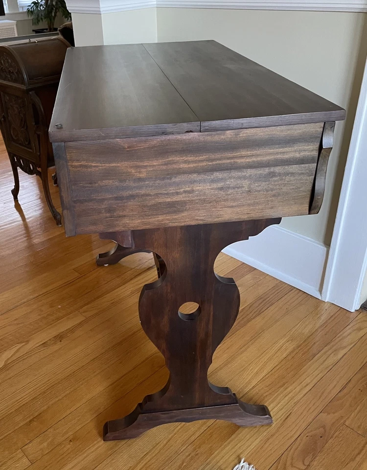Antique Mahogany Flip Top Spinet Desk Console Table - Image 2 of 4