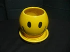 Vintage McCoy Pottery Yellow Smiley Face Small Planter Pot With Underplate 0386