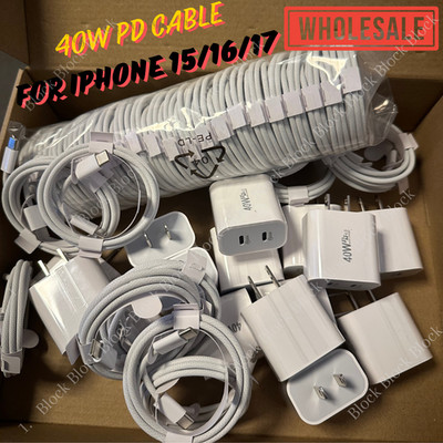  For iPhone 15 16 17 Android 40W Dual USB-C Fast Charger Block Type-C Cable Lot