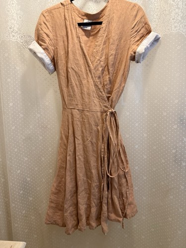 Sand Beige Son de Flor Mini Wrap Dress Linen Women’s Natural Fiber Size Medium