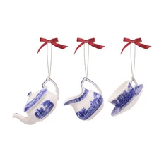 Spode 3-Pc Blue Italian Tea Set Ornaments - Mini Teapot, Creamer, Cup, & Saucer
