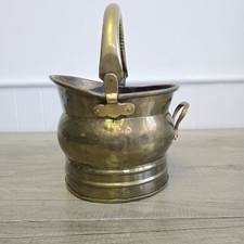 Antique Vintage Hammered Brass Helmet Coal Scuttle Bucket Fireplace Planter