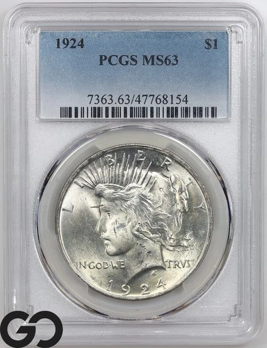 1924 Peace Dollar PCGS MS 63 ** Nice Cartwheel Mint Luster!