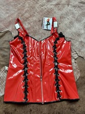 Elegant Moments Faux Leather Corset- Red w/Black Lacing- Size 34. New With Tags