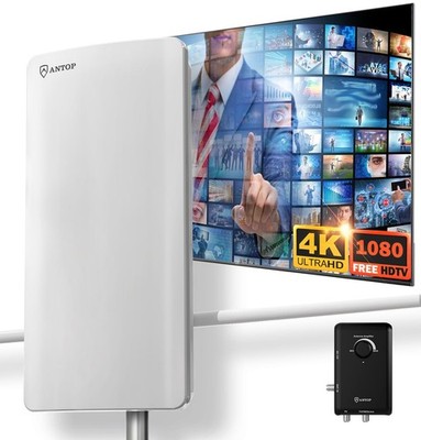 Outdoor TV Antenna Long Range - ANTOP AT-800SBS HD Smart Panel White