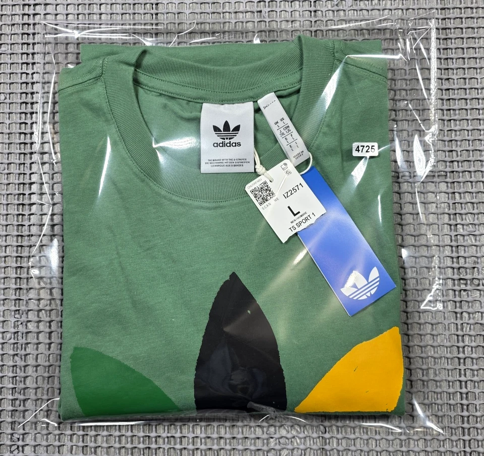 ADIDAS ORIGINALS Green MULTI COLOR TREFOIL T- SHIRT L Jamaica Logo  #IZ2571 NWT - Image 4 of 4