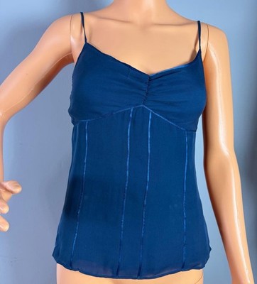 Express Silk Camisole Top NWT XS Deep Blue Adjustable Strap Ribbon Detail Blouse