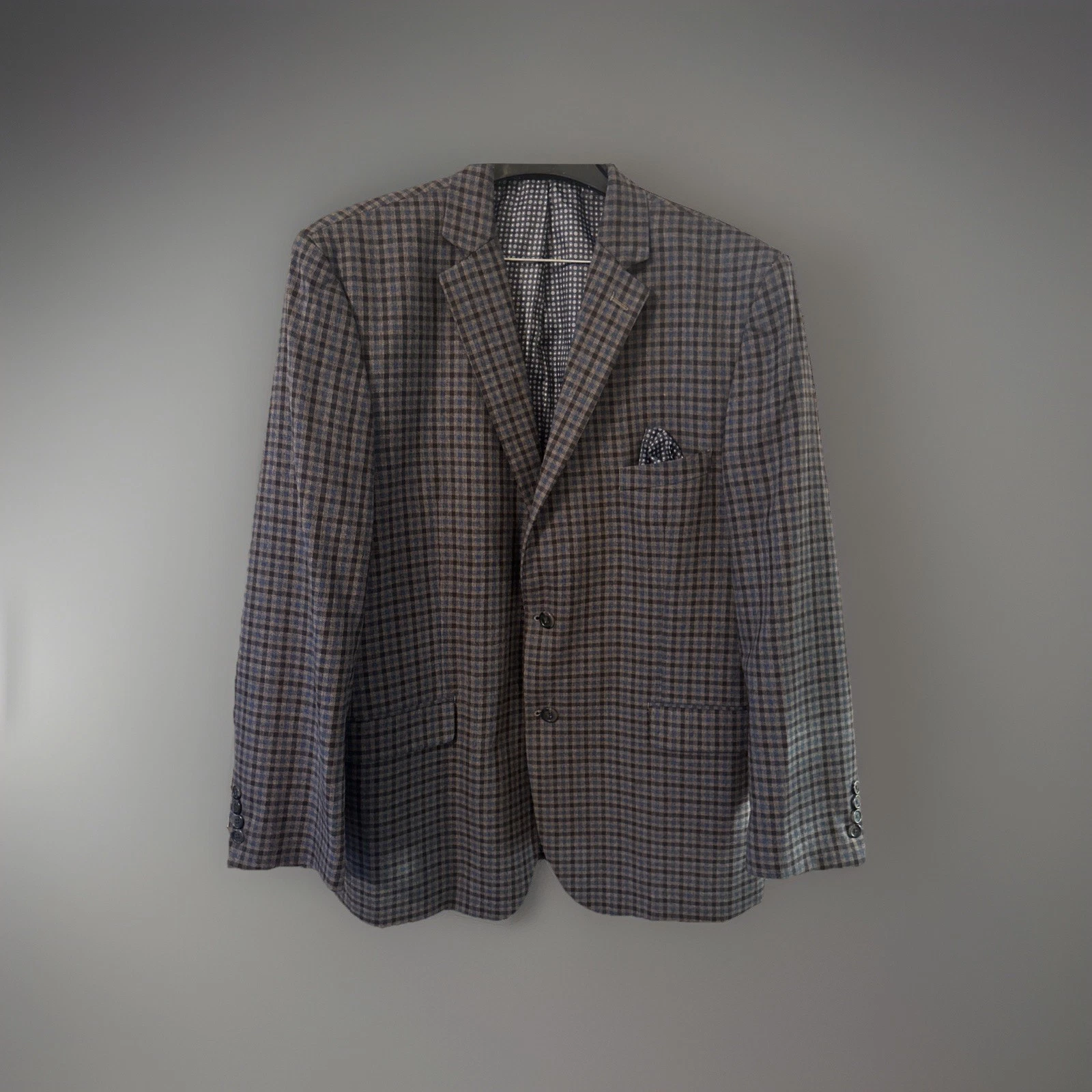Alan Flusser Men's Sport Coat Blazer Window Pane Plaid Size 46r