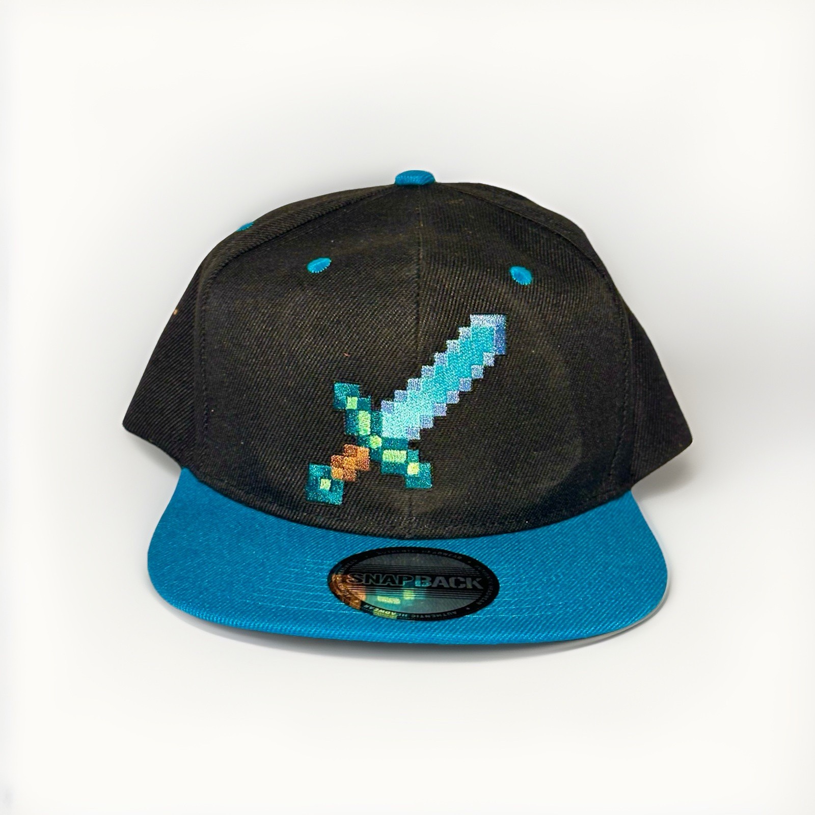 Espada MINECRAFT Bordada Negro Verde azulado Mineral Diamante Snapback Talla Única NUEVA