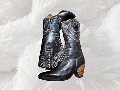 El Vaquero, Black Leather Boots by designer Valerio Made