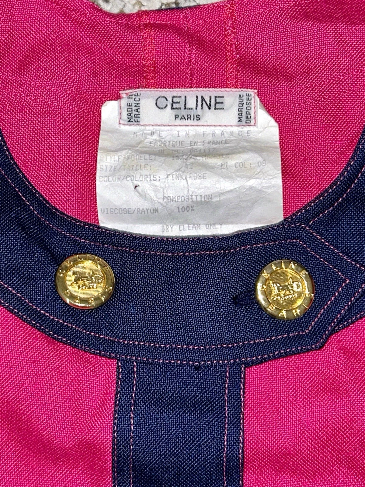 Abito donna vintage CELINE Paris rosa con bottoni in rayon taglia 42 made in France