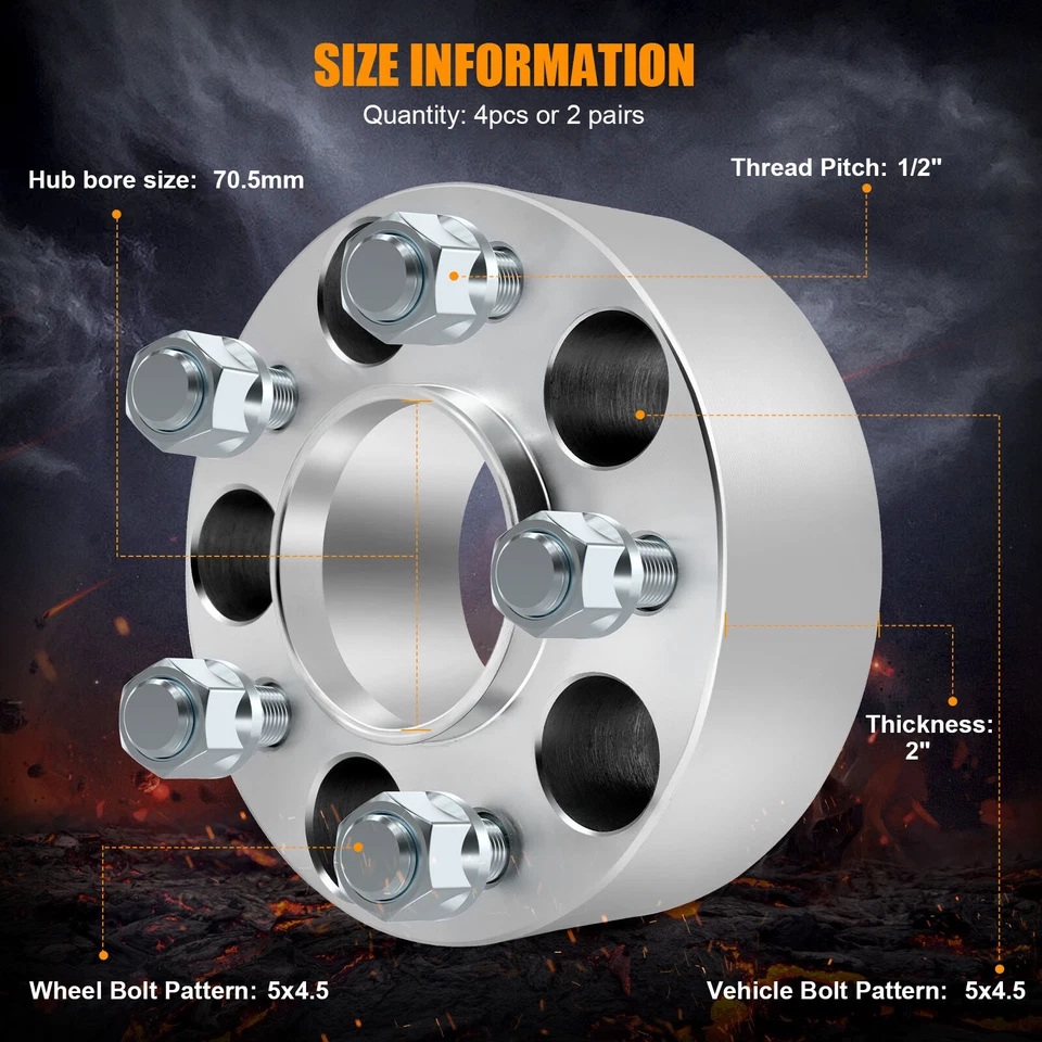4 Pcs 2" 5x4.5 to 5x4.5 1/2" Wheel Spacers For 1992-2011 Ford Crown Victoria - Image 2 of 4