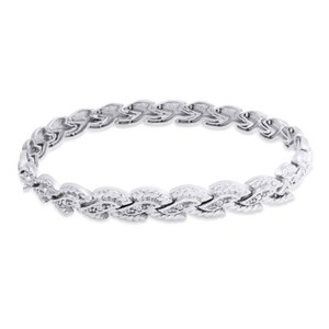 Authentic Natural Round Diamond Accents Braided Chain Link Bracelet 14K White Gold Plated