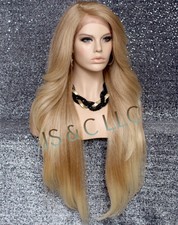 38" Long Human Hair Blend Full Lace Front Wig Heat OK Blonde mix WEPC 27/613