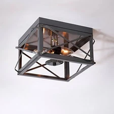 Primitive Folded Bars Double Flush Mount Ceiling Light  in Country Punched Tin