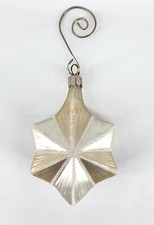 Blown Glass Ornament 6 Pointed Star Gold White Glitter 4  Plus Drop Length