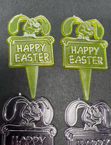 12 + Vintage Happy Easter Sign W/ Bunny Rabbit Cake Topper Cupcake Picks Decor - Picture 2 of 7