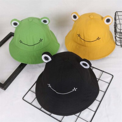 Cute Summer Cotton Frog Bucket Hat Women Men Outdoor