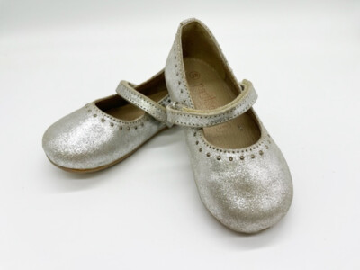 New Pazitos Toddler Girl's Taupe Silver Shimmer Frost MaryJane Shoes