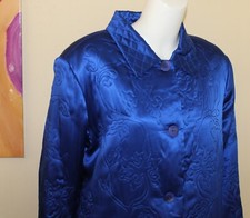 Yi Lin Sz 1x Rich Cobalt Striking Silk Charmeuse Embroidered Jacket Coat Blouse