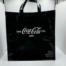 Coca Cola Black Reusable Shopping Bag Tote Grocery 16” X16”X6” Recycled Material