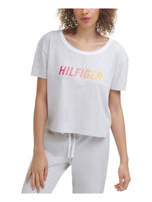 TOMMY HILFIGER SPORT Womens Gray Collar Breathable Logo T-Shirt XS